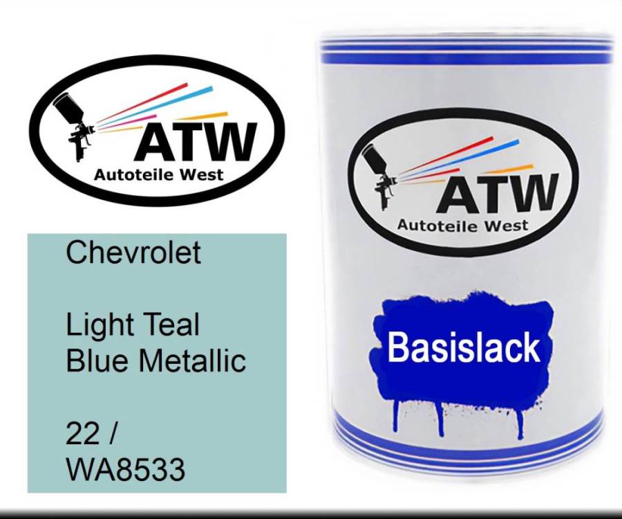 Chevrolet, Light Teal Blue Metallic, 22 / WA8533: 500ml Lackdose, von ATW Autoteile West.